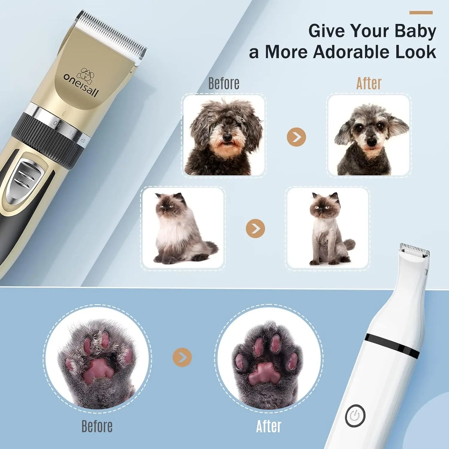 Cordless Dog Clippers and Dog Paw Trimmer Kit