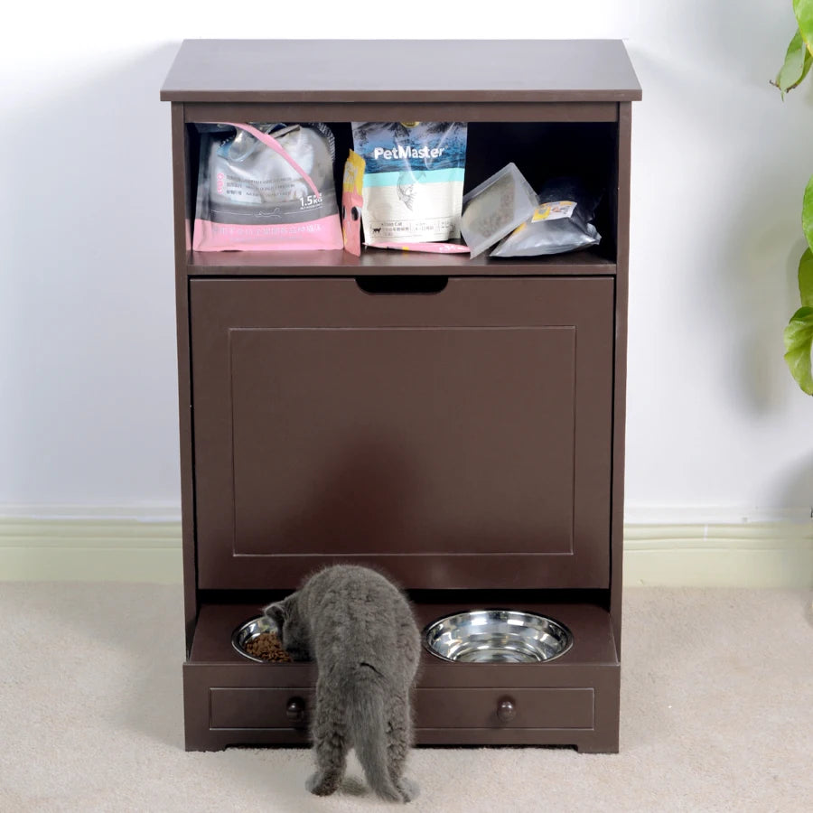 Pet Feeder Station with Storage Cabinet