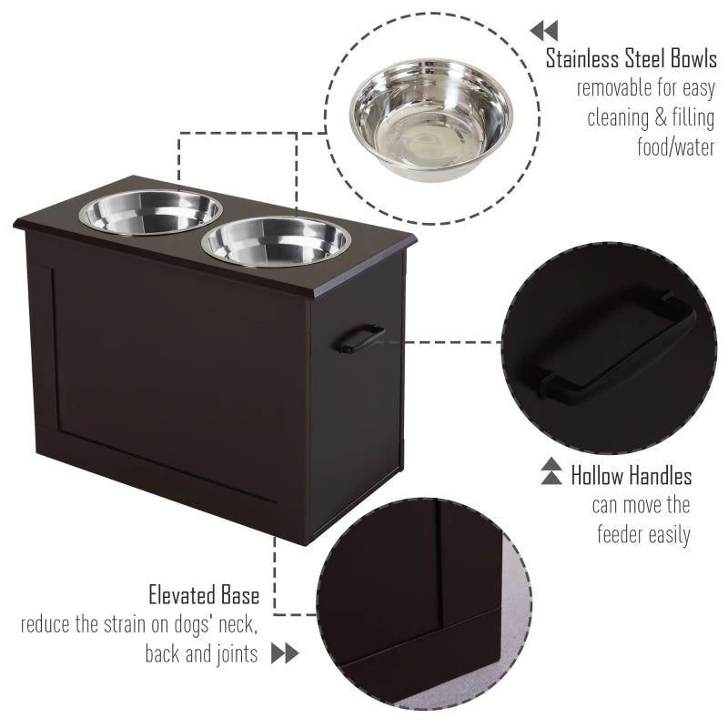 Raised Pet Feeding Storage Station with 2 Bowls