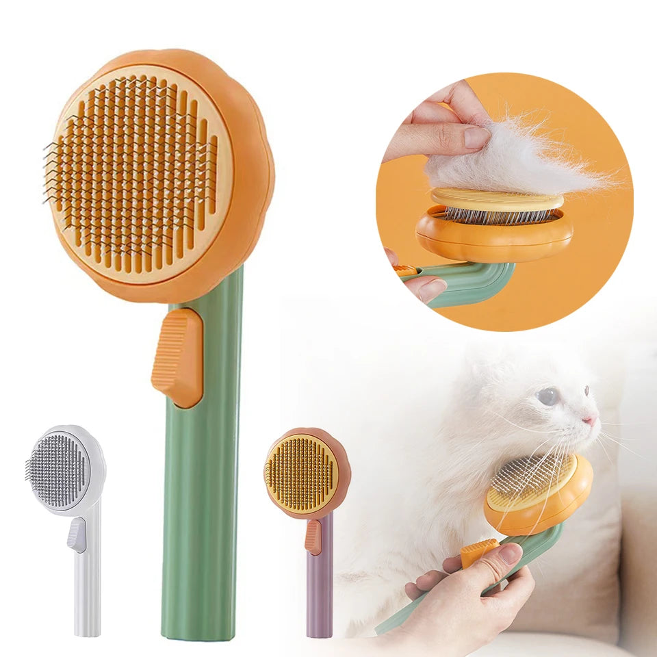 Pumpkin Cat Dog Brush Self Cleaning Slicker Brush Comb