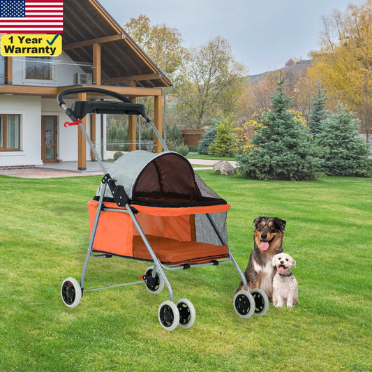 US 4 Wheels Pet Stroller Dog Stroller Travel Carrier