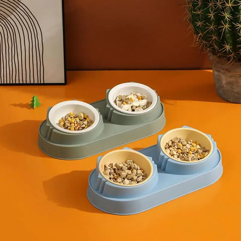 Double Cat Bowl Elevated Stainless Steel Feeder