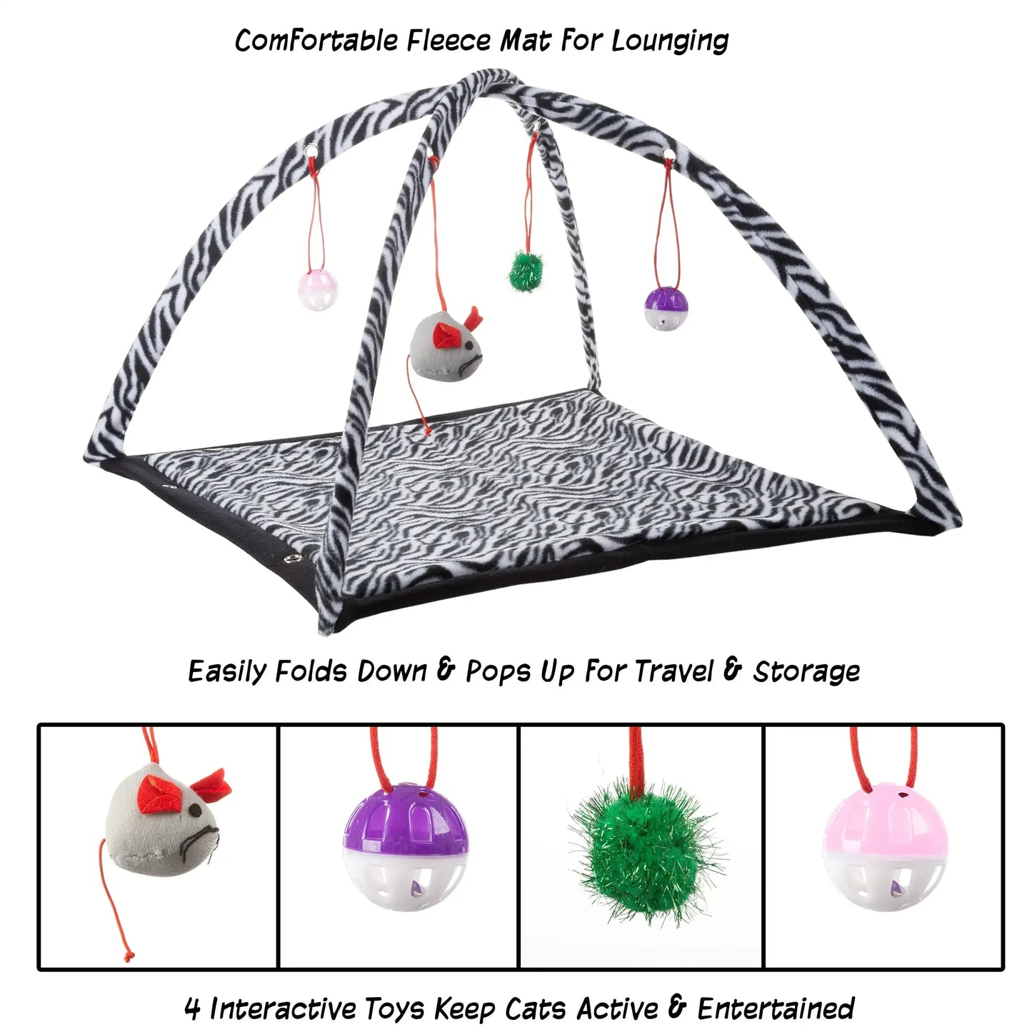 Cat Activity Play Area with Fleece Mat & Hanging Toys