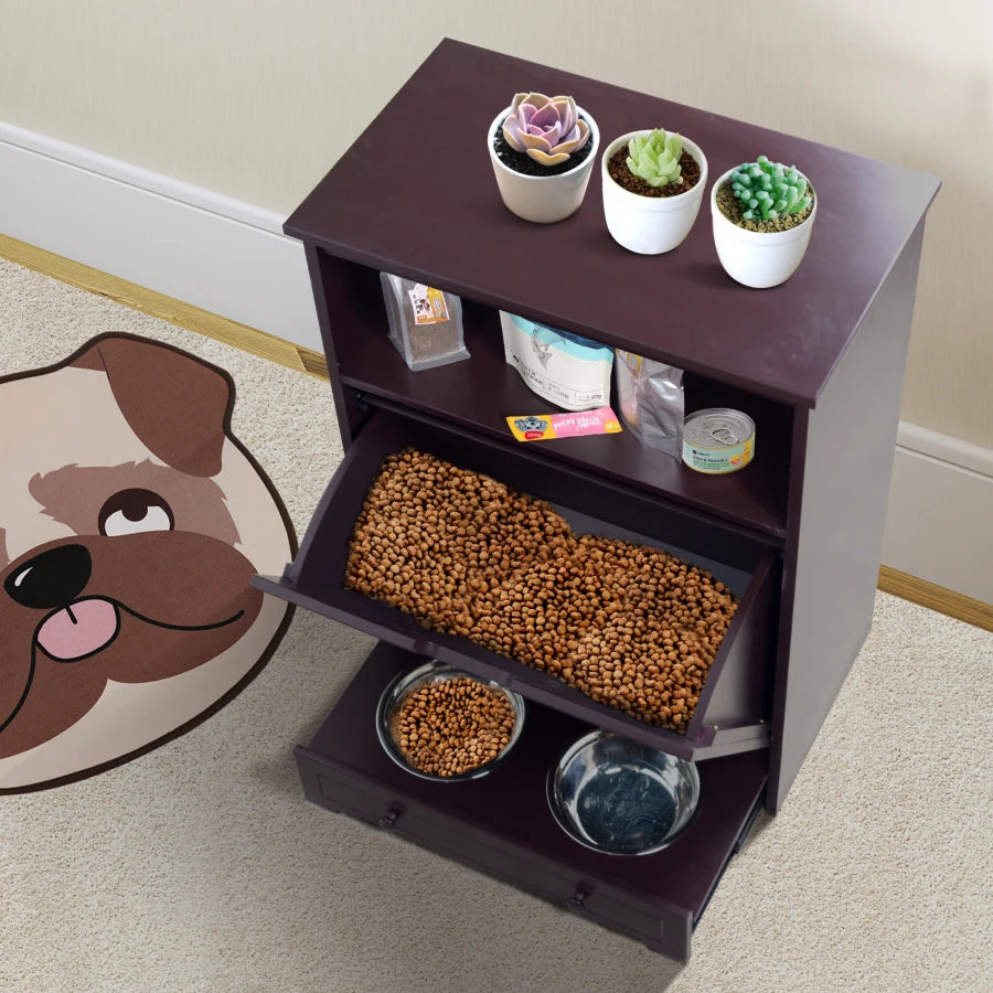 Pet Feeder Station with Storage Cabinet