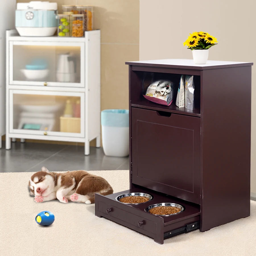 Pet Feeder Station with Storage Cabinet