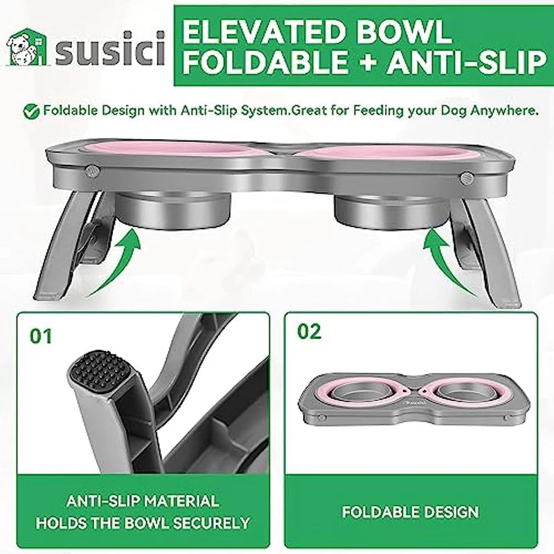 Collapsible Raised Travel Collapsible Portable Dog Bowl